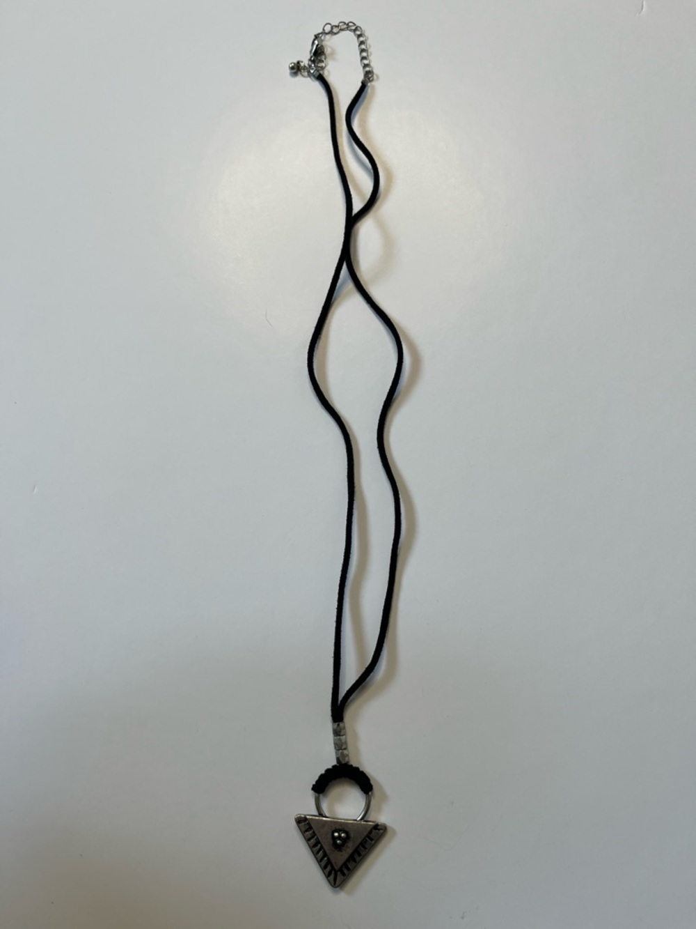Black Cord Necklace with Silver Triangle Pendant